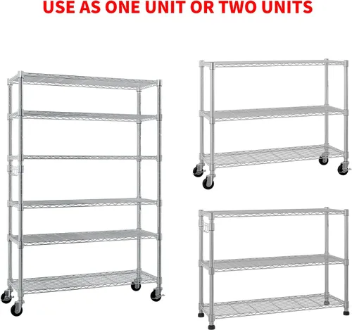 Miniatura 3 de Estantes de almacenamiento resistentes de 6 niveles - Estante de metal con estantes y ganchos ajustables - Estante de alambre comercial con patas