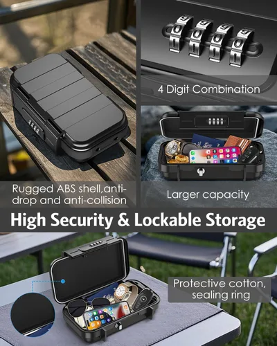 Miniatura 3 de AMIR Caja de seguridad portátil, caja de seguridad con candado de combinación y código, caja de seguridad mini impermeable antirrobo para viajes
