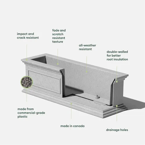 Miniatura 3 de Veradek Brixton - Maceta de plástico para ventana, maceta rectangular grande para balcón, alféizar de ventana al aire libre, resistente a las Gris