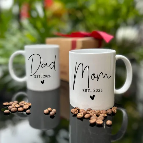 Miniatura 4 de Juego de tazas para nuevos padres 2026, regalos para EST 2026, mamá papá, regalo para mamá papá futuro, taza de revelación de bebé, anuncio