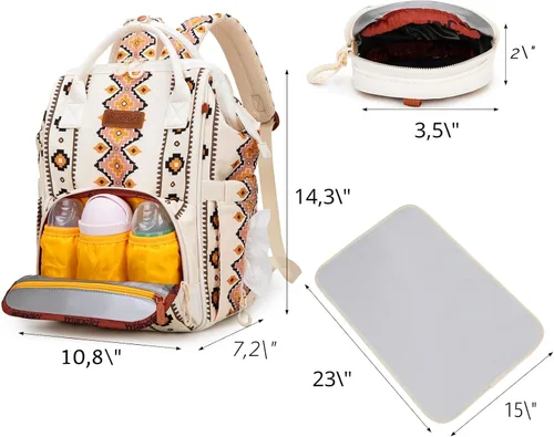 Miniatura 3 de Montana West Wrangler Bolsa Mochila para Pañales Mochila de Viaje Azteca Carteras Occidentales Multifunción Bolsas para Bebé para Mamá con Bolsillos