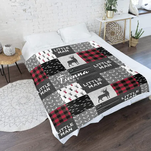 Miniatura 2 de Manta personalizada con diseño de astas, Little Man con texto y nombre, manta de forro polar súper suave para sofá, cama, 50 x 60 pulgadas