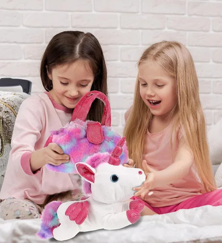 Miniatura 7 de DolliBu Bolso de peluche de unicornio morado para mascotas - Lindo bolso de unicornio para niñas, Rosado