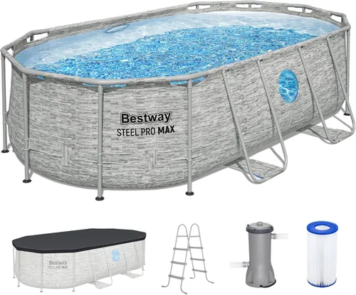 Bestway Power Steel Swim Vista Series II juego de piscina de 14 pies x 8 pies 2 pulgadas x 39.5 pulgadas para exteriores sobre el suelo con bomba de