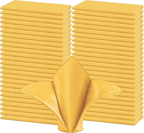 50 servilletas de tela de satén doradas, servilletas cuadradas de 20 x 20 pulgadas, servilletas de mesa de tela suave y lisa, servilletas lavables