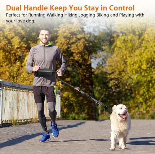 Miniatura 6 de Uppetly Correa de correr para perros manos libres con cinturón de cintura, cuerda elástica de doble asa retráctil para perros pequeños y medianos