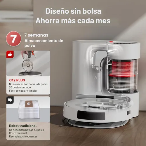 Miniatura 3 de Yeedi C12 Plus Robot aspiradora y trapeador, succión fuerte de 8000 Pa, almacenamiento de polvo de 7 semanas, contenedor de polvo sin bolsa