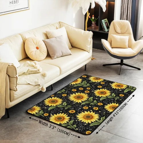 Miniatura 3 de Alfombra de área de girasol de 3 x 5 pies, alfombra de abeja para niños y niñas, alfombra decorativa floral amarilla, bonita alfombra decorativa