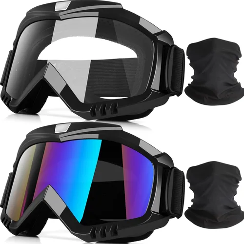 Gafas de moto Dirt & Motocross, paquete de 2 gafas de carreras resistentes al viento para ATV, esquí y snowboard