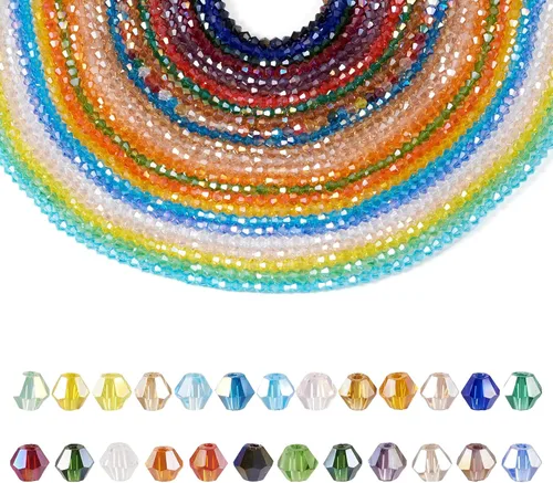 Miniatura 25 de FASHEWELRY 10 hebras de cuentas de vidrio chapadas en arco iris de 0.118 pulgadas (0.118 in), cuentas espaciadoras de cristal de Rondelle, cuentas