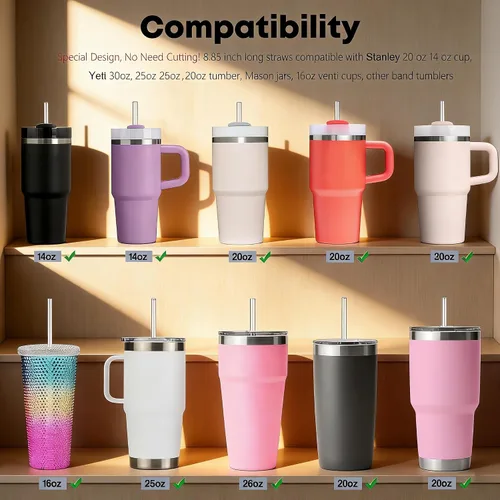 Miniatura 10 de Paquete de 4 popotes transparentes de repuesto para vaso Stanley de 20 onzas y 14 onzas, pajitas de plástico reutilizables de 8.85 pulgadas