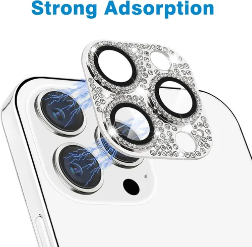Miniatura 116 de Protector de lente de cámara diseñado para iPhone 12 Pro Max, con diamantes de imitación 3D con diamantes de imitación 9H, vidrio templado, Rosado