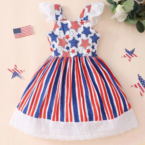 Miniatura 6 de Vestido para niñas del 4 de julio, con bandera americana, patriótico, estrellas, rayas, vestidos para el Día de la Independencia para niños de 1 a 8
