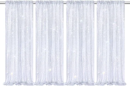 Miniatura 13 de Cortinas con lentejuelas doradas, 2 unidades de 2 x 8 pies, con brillantina, telón de fondo para bodas Rojo