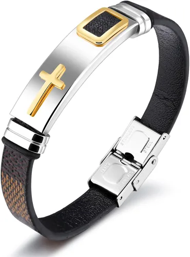 StarLight Pulseras religiosas de cruz para hombre, acero inoxidable y cuero de silicona, para adolescentes, niños y hombres, Cuero de silicona, no