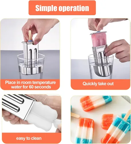 Miniatura 4 de Moldes de paletas de acero inoxidable, juego de 6 moldes para hacer helados, moldes de paletas caseras reutilizables de metal con palos y bolsas