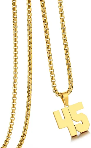 Miniatura 17 de Collar de Número Dorado para Hombre, Cadena de Acero Inoxidable con Colgante de Número para Atletas, Joyería Deportiva Personalizada para Niños