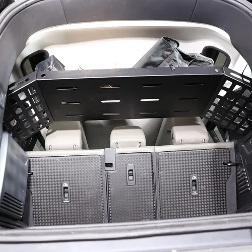 Miniatura 3 de YIWANG Organizador de cesta de almacenamiento para maletero de automóvil de aleación de aluminio negro para Land Rover Defender 110 2020-2022