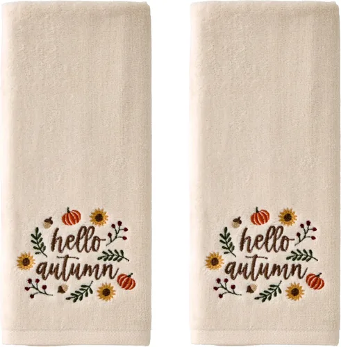 SKL Home Juego de 2 toallas de mano bordadas con corona de otoño y Acción de Gracias, 100% algodón, decoración para baño, cocina, bar y regalo,