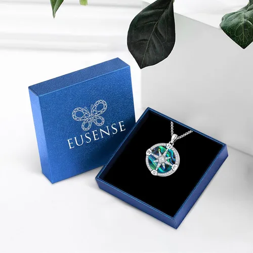 Miniatura 5 de Eusense Compass Necklace for Women Men Sterling Silver 925 Compass Pendant Picture Locket Holds Ashes Urn Compass Jewelry