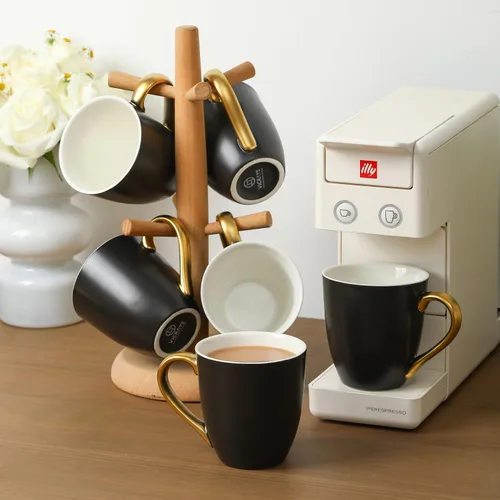 Miniatura 3 de vicrays Juego de tazas de café, 11 onzas, juego de 6, tazas de cerámica para hombres y mujeres, tazas esmaltadas únicas con asa para café, té, Negro