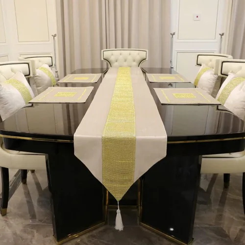 Miniatura 6 de Juego de 2 manteles individuales de Navidad, manteles individuales para mesa de comedor, lentejuelas doradas, diamantes de imitación, color negro