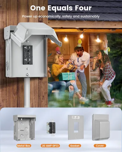 Miniatura 7 de SURAIELEC Caja de Salida Exterior, Receptáculo GFCI WRTR de 20 AMP, Recinto 3R a Prueba de Lluvia, Cubierta de Salida Eléctrica Todo Metálica