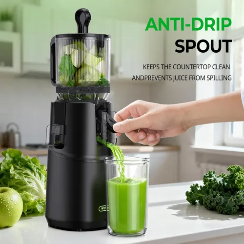 Miniatura 7 de Exprimidor de prensa en frío, máquinas exprimidoras WETIE con canal de alimentación grande de 5.3 pulgadas para frutas y verduras enteras, extractor