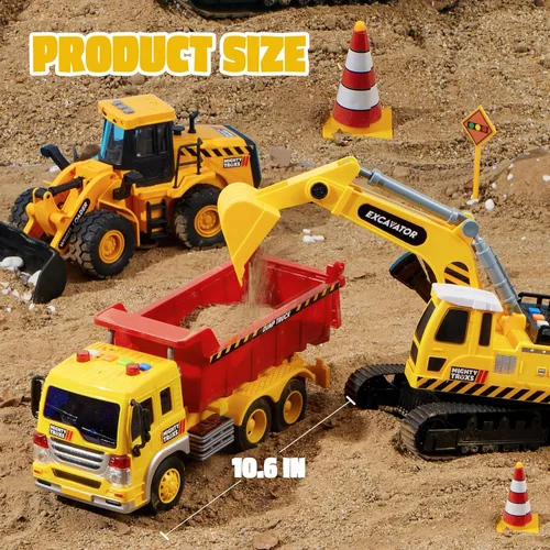 Miniatura 6 de JOYIN Paquete de 3 Juguetes de Construcción - Excavadora, Camión Volquete y Cargadora, Garra Móvil y Elevación Trasera, Juguete de Camión