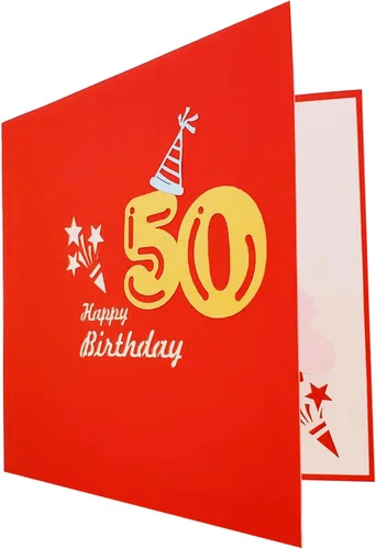 Miniatura 8 de iGifts And Cards Tarjeta de felicitación emergente 3D con caja de fiesta de cumpleaños número 50 color rojo – Cincuenta, impresionante, globos