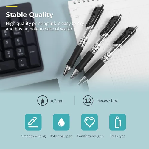 Miniatura 3 de Bolígrafos de gel, bolígrafos de gel retráctiles, escritura suave, gran capacidad, adecuados para trabajar o estudiar, paquete de 12, 0.028 in Negro