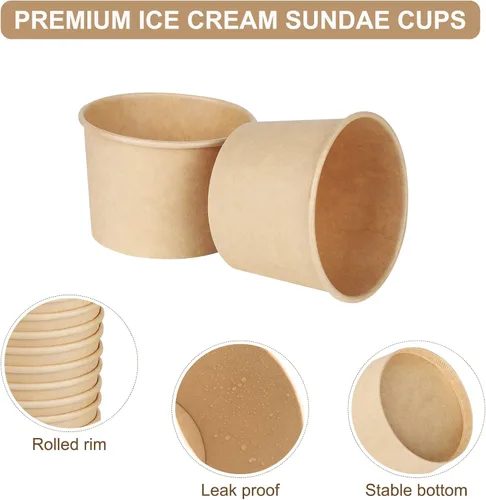 Miniatura 3 de Ruisita Paquete de 120 vasos de papel desechables de 5 onzas, vasos de helado de papel kraft para sopa, tazas de postre para aperitivos, yogur