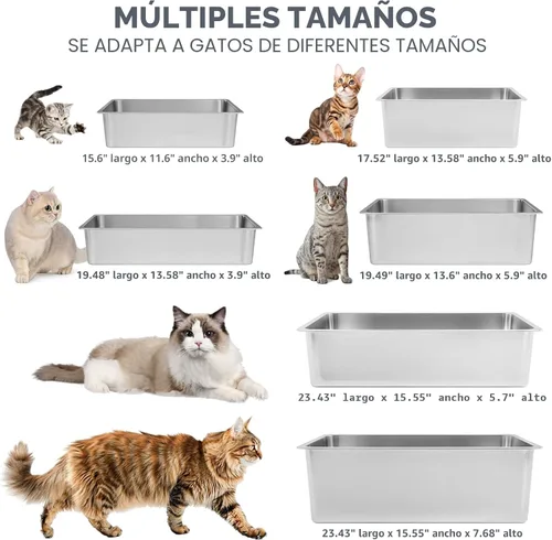 Miniatura 8 de Kirecoo - Caja de arena para gatos de acero inoxidable, bandeja de arena para gatos pequeña de metal con lados altos, bandeja de arena