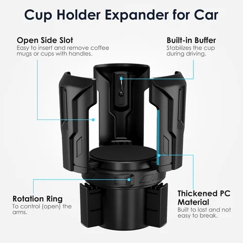 Miniatura 4 de Expansor de portavasos de coche: abierto con un botón, universal, soporte ajustable (diámetro de 2.6 a 4.8 pulgadas), expansor de portavasos