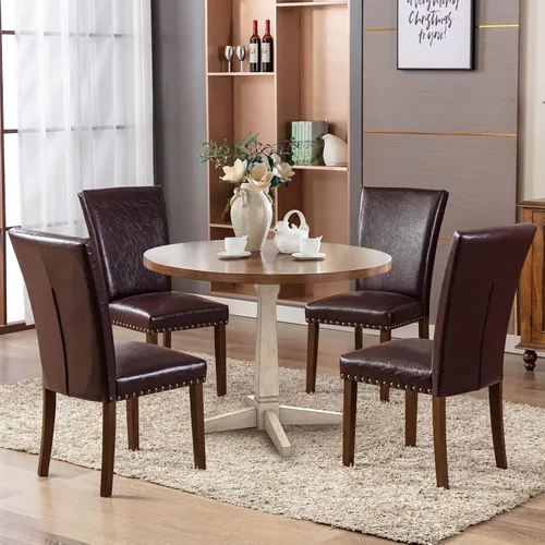 Miniatura 9 de COLAMY - Juego de 2 sillas de comedor tapizadas Parsons, sillas de cocina y comedor de piel sintética con adornos de cabeza de clavo y patas