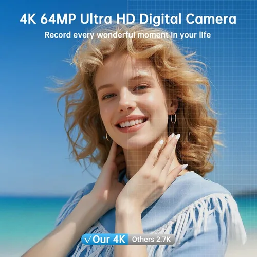 Miniatura 2 de Cámara digital 4K para fotografía con WiFi 64MP Cámara de vlogging de enfoque automático para video de YouTube de 3 pulgadas, pantalla abatible