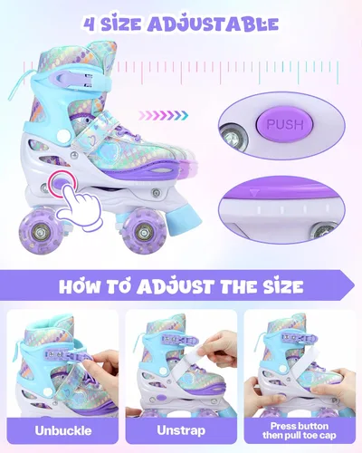 Miniatura 5 de Sportneer Patines para niños: 4 tamaños ajustables patines cuádruples con ruedas iluminadas para niñas de 5-8, 8-12 niños pequeños principiantes