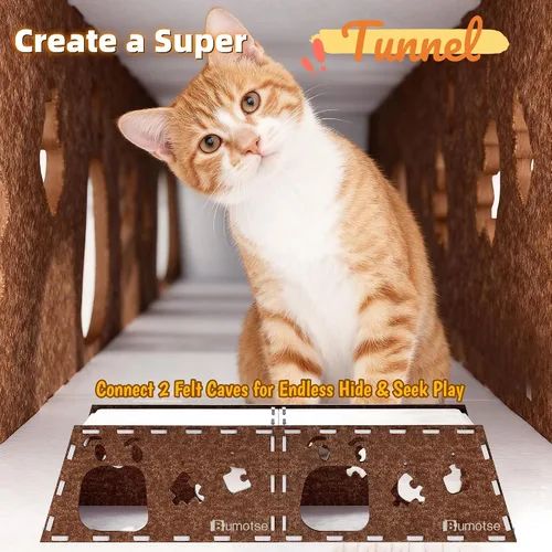 Miniatura 2 de Cueva de fieltro para gatos de interior, túnel modular escondite para gatos grandes de hasta 22 libras, acogedor condominio de fieltro lavable