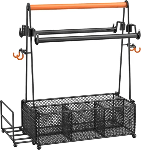 PHINOX Organizador de utensilios con asa y portarrollos de toallas de papel, organizador de cubiertos y condimentos para fiestas, pícnic y Negro