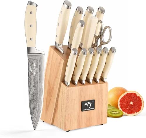 Miniatura 13 de NANFANG BROTHERS 9-Piece Damascus Kitchen Knife Set, 67-Layer VG10 Japanese Steel, Professional Chef Knives with Compact Wooden Block
