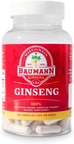 Miniatura 9 de Baumann Wisconsin Ginseng Cápsulas 130 píldoras 400 mg – Extracto de raíz de ginseng americano puro en polvo en cada píldora – Suplemento de Panax