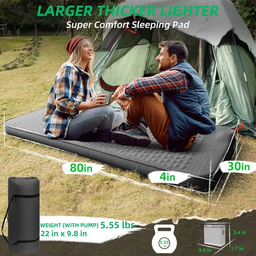 Miniatura 6 de Colchoneta de dormir autoinflable con bomba eléctrica, espuma viscoelástica ultra gruesa de 4 pulgadas con almohada, colchón de campamento aislado