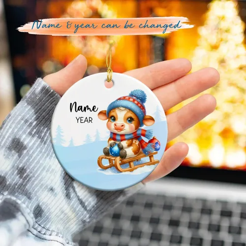 Miniatura 2 de Adornos de Navidad personalizados de vaca para niños, adornos personalizados de la primera Navidad del bebé de vaca para recién nacido, adorno