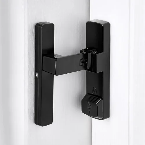 Miniatura 11 de INIRET Cerradura de puerta de granero negra de 180 grados, cerradura de puerta abatible, cerradura de puerta de aleación de zinc, protege