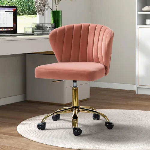 TINA'S HOME Sillas de escritorio de oficina con ruedas y base dorada, moderna silla de oficina sin brazos de terciopelo, silla giratoria ajustable
