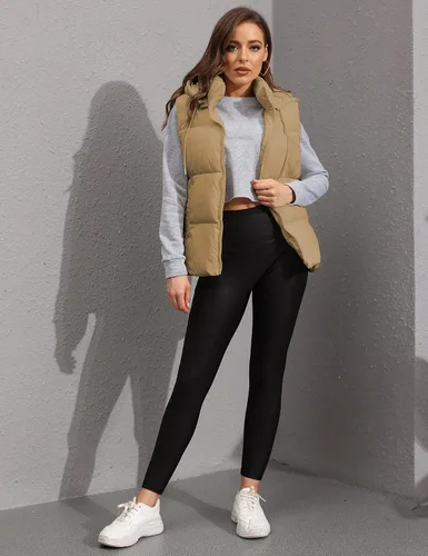 Miniatura 6 de Chaleco acolchado para mujer con capucha extraíble, sin mangas, con cremallera completa, chaqueta acolchada de plumón