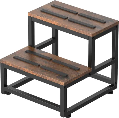 Miniatura 11 de LIANTRAL Taburete de 2 escalones para adultos y niños, taburetes de madera resistentes, taburete de mesita de noche con capacidad de carga de 500