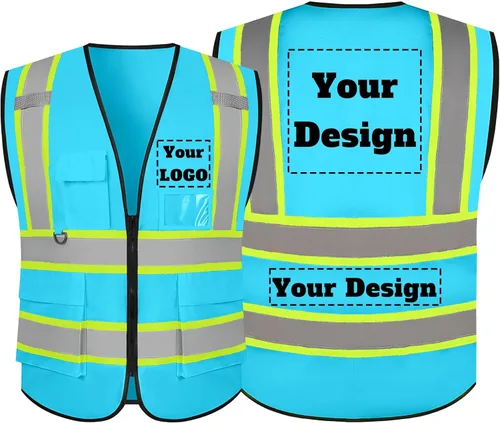 Miniatura 16 de Chaleco de seguridad personalizable con logotipo con 5 bolsillos y cremallera reflectante de alta visibilidad clase 2 ropa de trabajo al aire libre