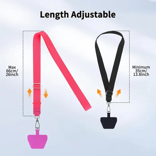 Miniatura 4 de CACOE Cordón para Teléfono 2 Piezas Correa Ajustable para el Cuello, 4 Piezas Parches, Universal Crossbody Multifuncional Parche Cordones para Negro