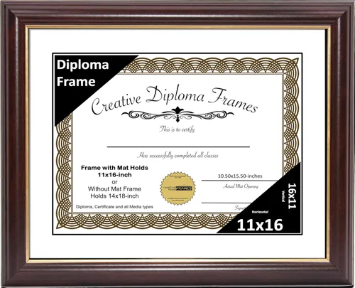 Miniatura 30 de Creative Picture Frames Marco para Diploma de Caoba con Borde Dorado de 12x16 pulgadas con Vidrio y Paspartú Negro y Colgadores de Pared Instalados